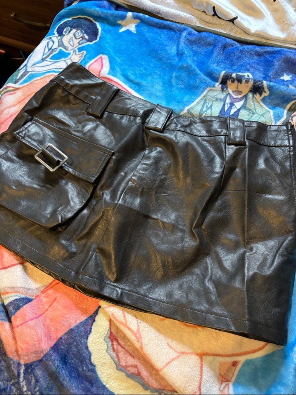 Fashion Nova Black Faux Leather Mini Skirt with Utility Pocket